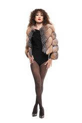 Haină din blană naturală de vulpe polară gold model 2 în 1 - Sofia Boutique