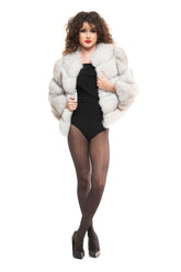 Haină din blană naturală de vulpe polară albă model 2 în 1 - Sofia Boutique