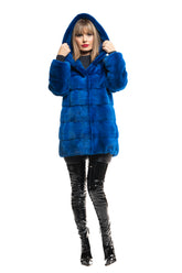Haină din blană naturală de vizon albastru electric model orizontal - Sofia Boutique