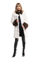 Haină din blană naturală de vizon alb cu guler și manșetă din samur - Sofia Boutique
