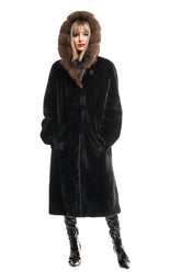 Haină din blană naturală de vizon Blackglamma și glugă din samur nu - Sofia Boutique