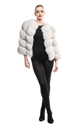 Haină din blană naturală de vulpe polară albă blondă model 2 în 1 - Sofia Boutique