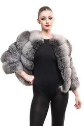 Haină din blană naturală de vulpe argintie model 2 în 1 - Sofia Boutique