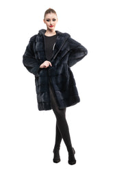 Haină din blană naturală de vizon Blueback cu glugă - Sofia Boutique