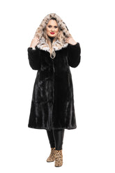 Haină din blană naturală de vizon negru cu linx - Sofia Boutique