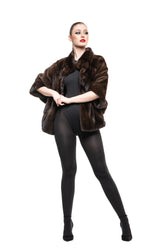 Haină din blană naturală din vizon maro model fluture - Sofia Boutique