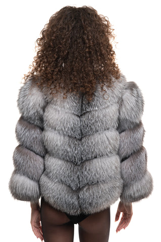 Haină din blană naturală de vulpe argintie model 2 în 1 - Sofia Boutique