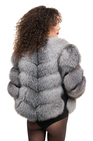 Haină din blană naturală de vulpe argintie model 2 în 1 - Sofia Boutique