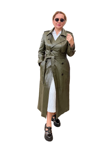 Trench din piele naturală lung